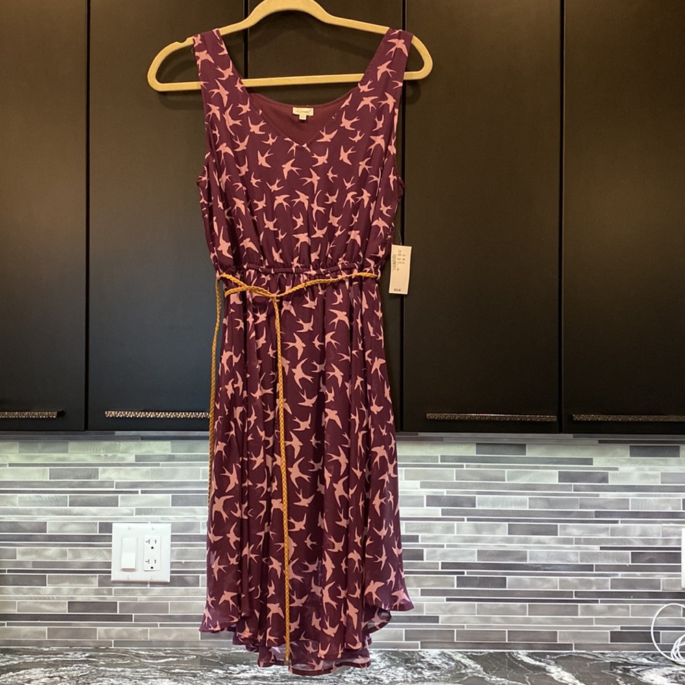 Purple and Pink Bird Print Dress